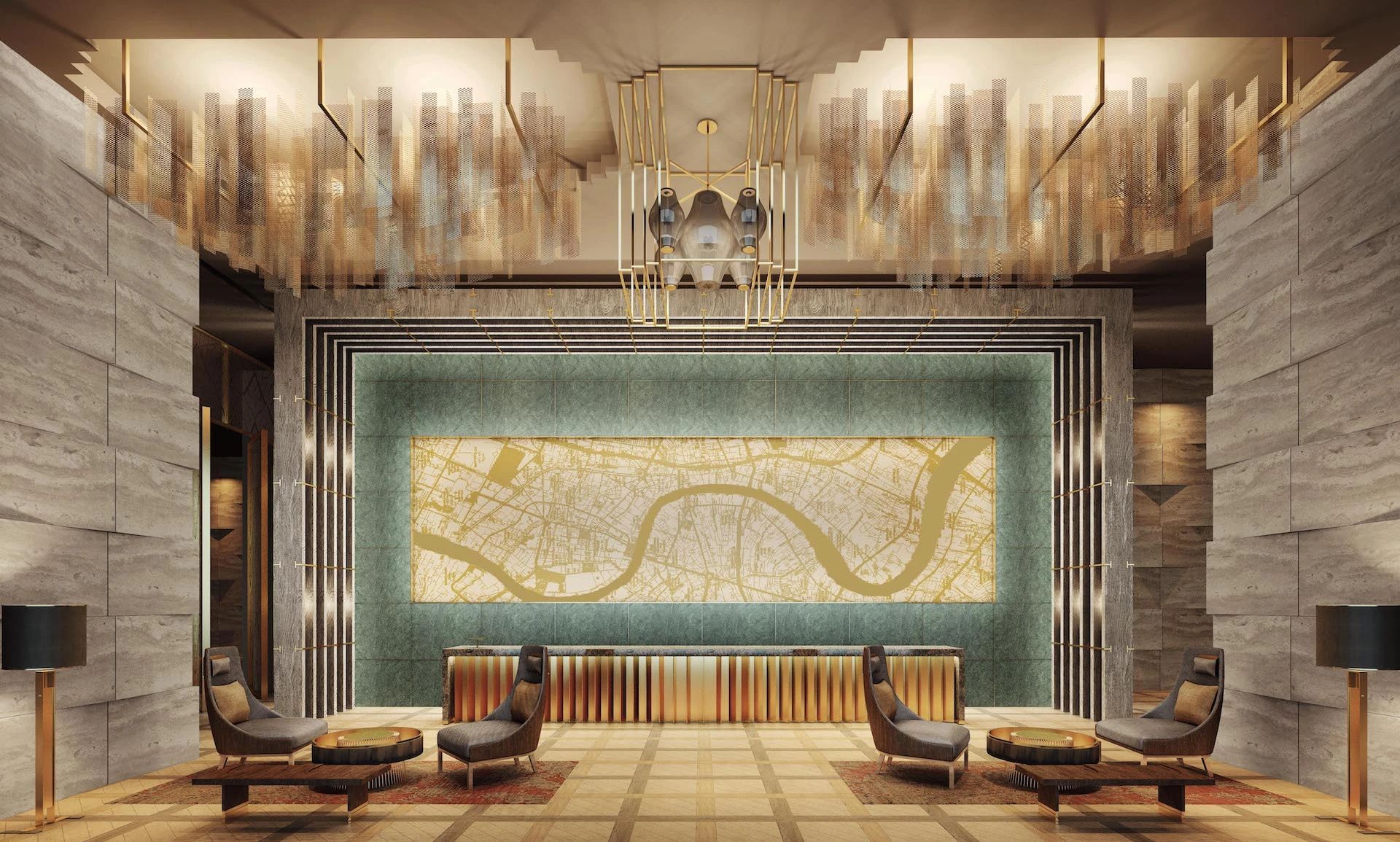 Grand residential lobby at Mandarin Oriental Residences Bangkok