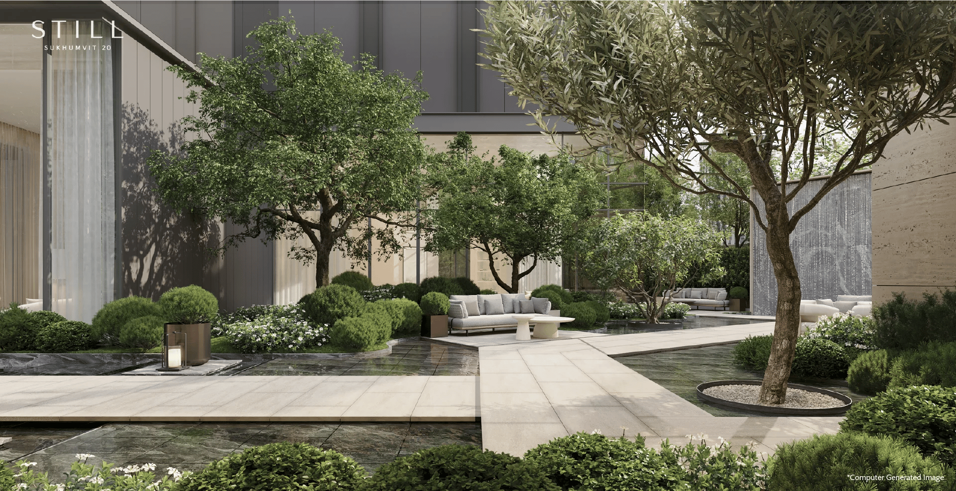 Developer rendering of the landscaped garden at STILL Sukhumvit 20
