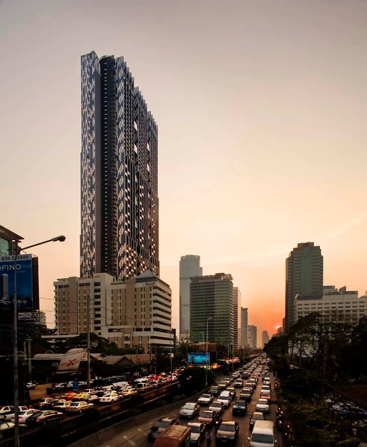 The Met beside South Sathorn Road at sunset