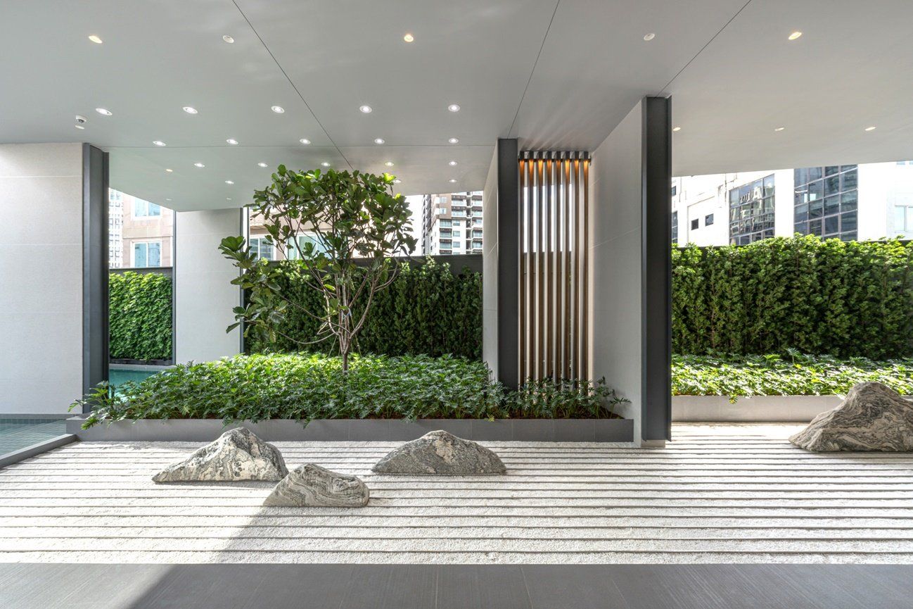 Zen garden beside the pool at The Estelle Phrom Phong